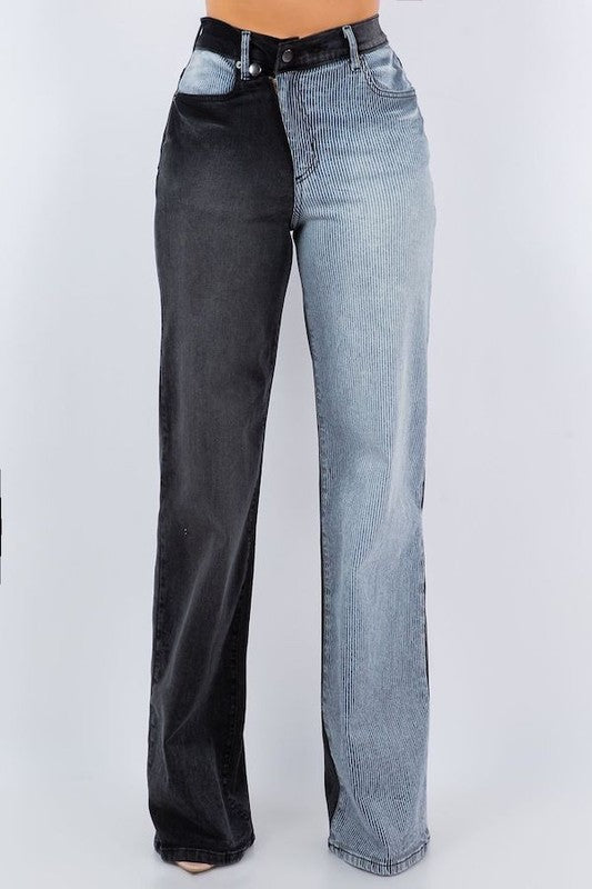 Split Personality Two Tone High Waisted Wide Leg Jeans