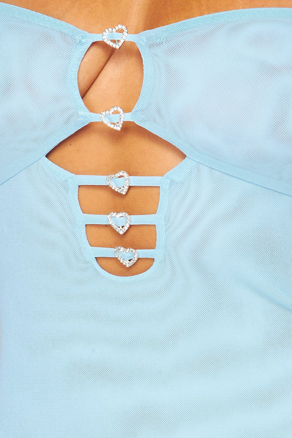 Malibu Rhinestones Cut Out Front Mesh Mini Dress