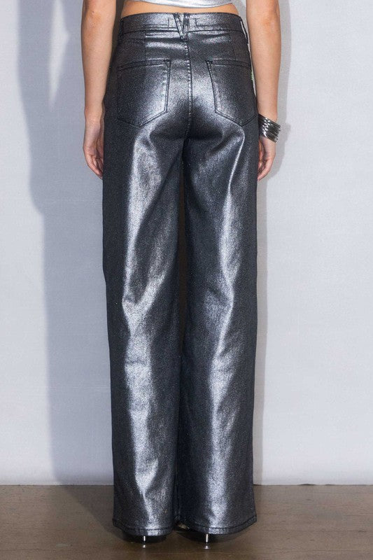 Vega High Rise Metallic Wide Leg Jeans