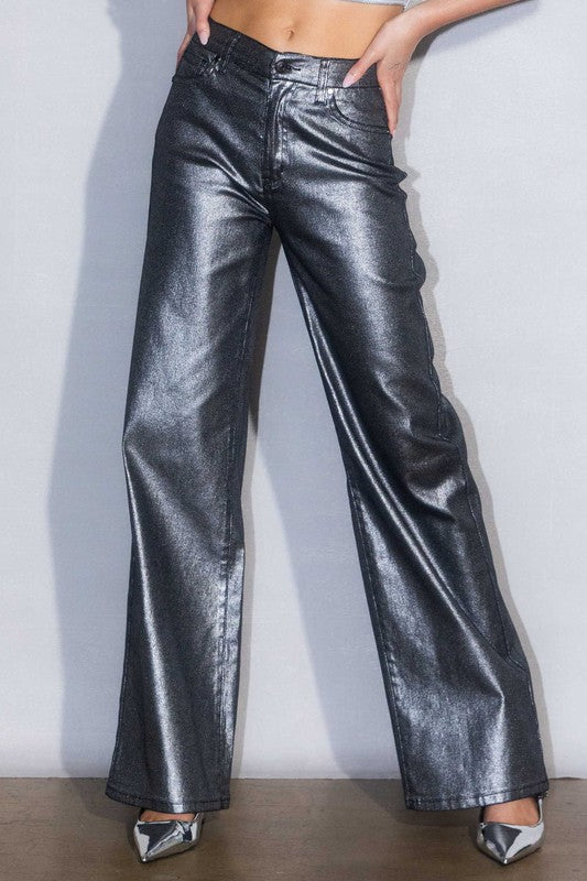 Vega High Rise Metallic Wide Leg Jeans