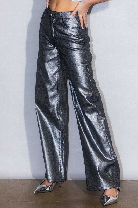 Vega High Rise Metallic Wide Leg Jeans