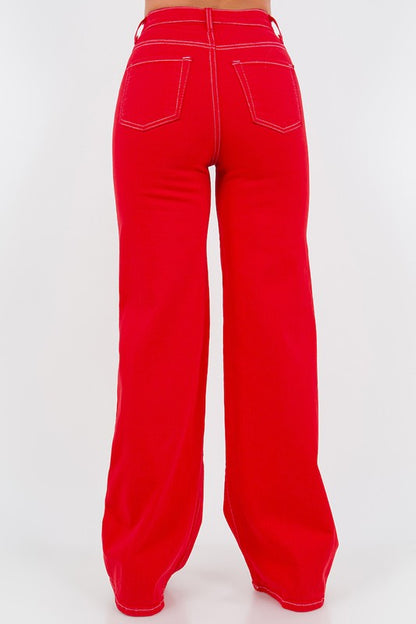 Cherry Red High Waist Wide Leg Jeans