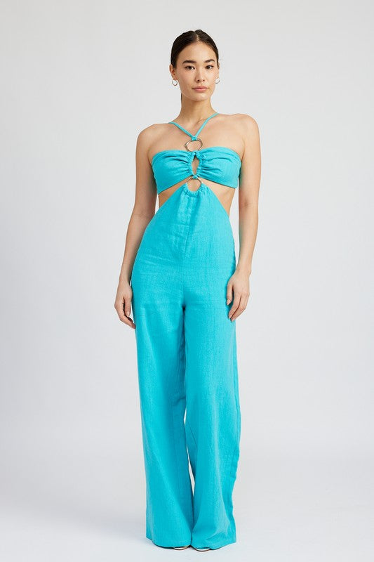 Athena O Ring Cut Out Halter Neck Jumpsuit