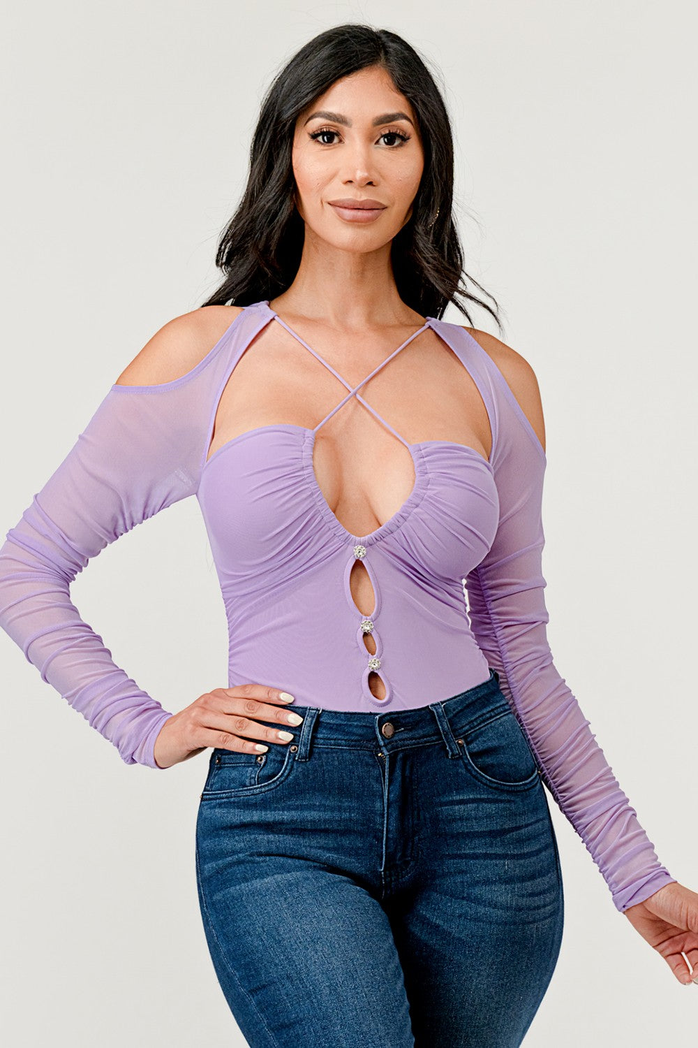 Sweet Intentions Cutout Front Cold Shoulder Bodysuit