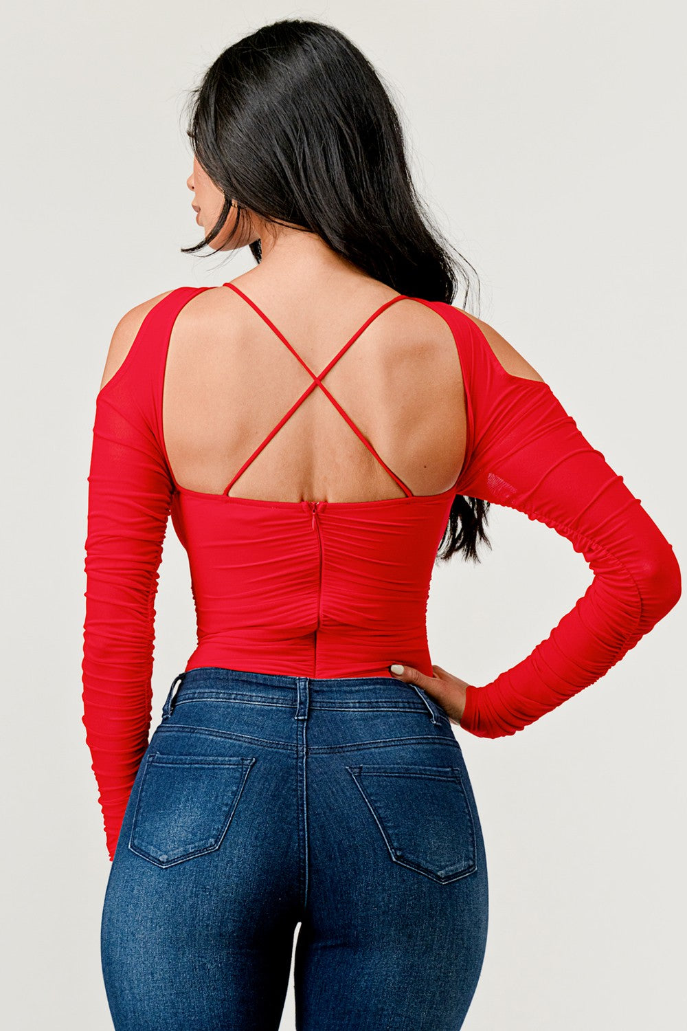 Sweet Intentions Cutout Front Cold Shoulder Bodysuit