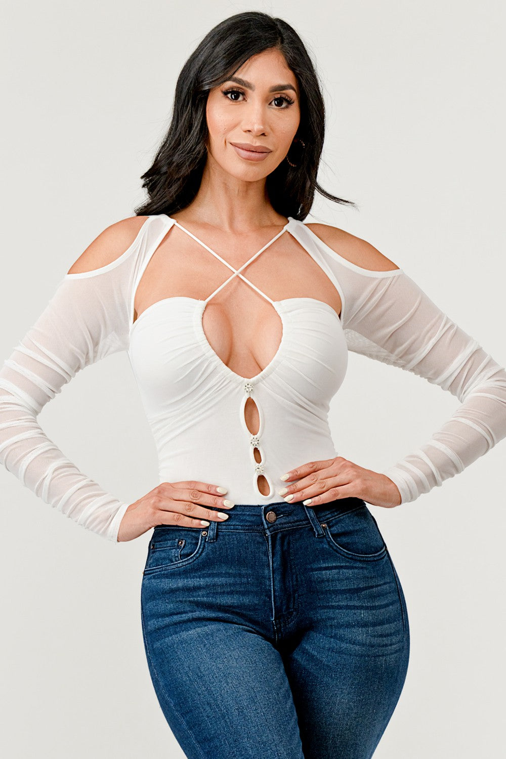 Sweet Intentions Cutout Front Cold Shoulder Bodysuit