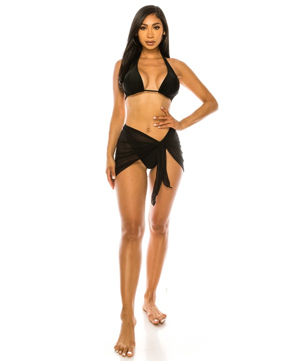 Yacht Party Mesh Cover Up & Three Piece Bikini Set