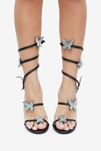 Euphoria Rhinestones Butterfly Detail Ankle Wrap High Heels
