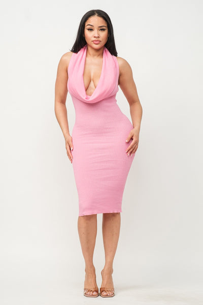 Teyanna Sleeveless Cowl Neck Bodycon Midi Dress