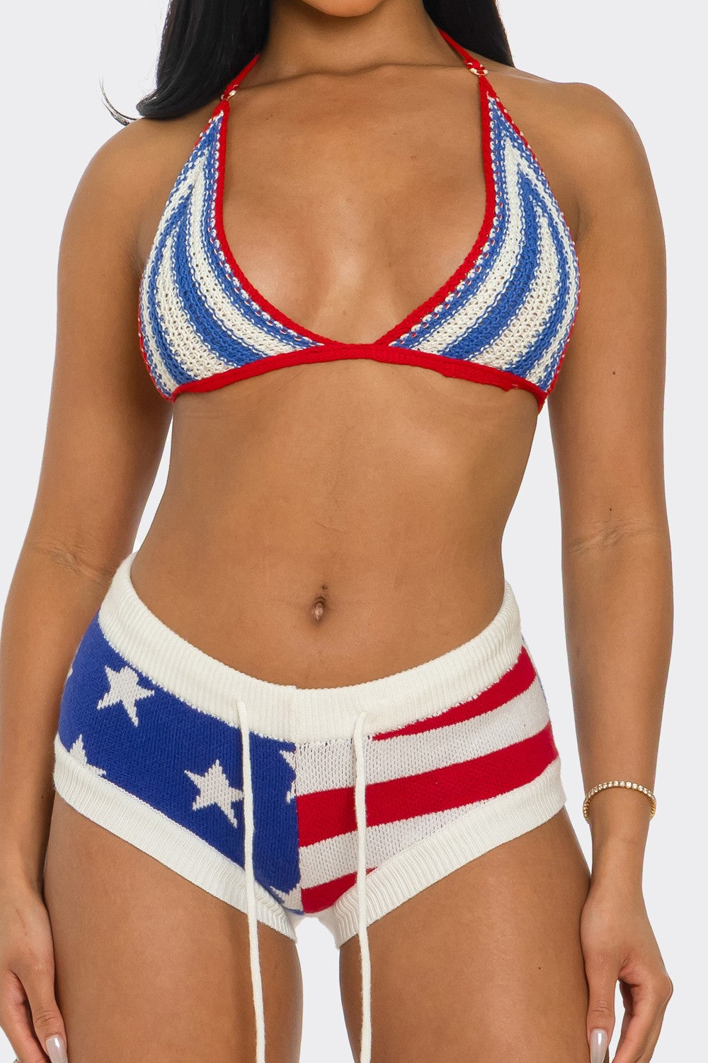 Dolly American Flag Print Knit Hot Shorts Set