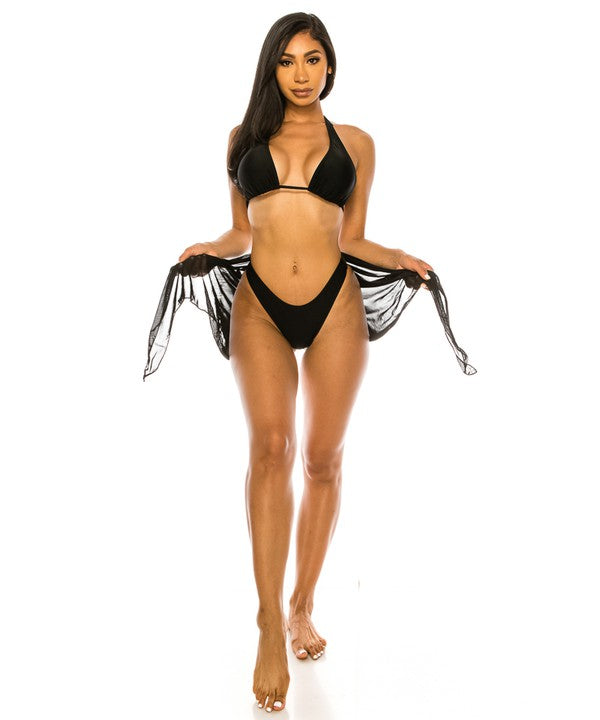 Yacht Party Mesh Cover Up & Three Piece Bikini Set