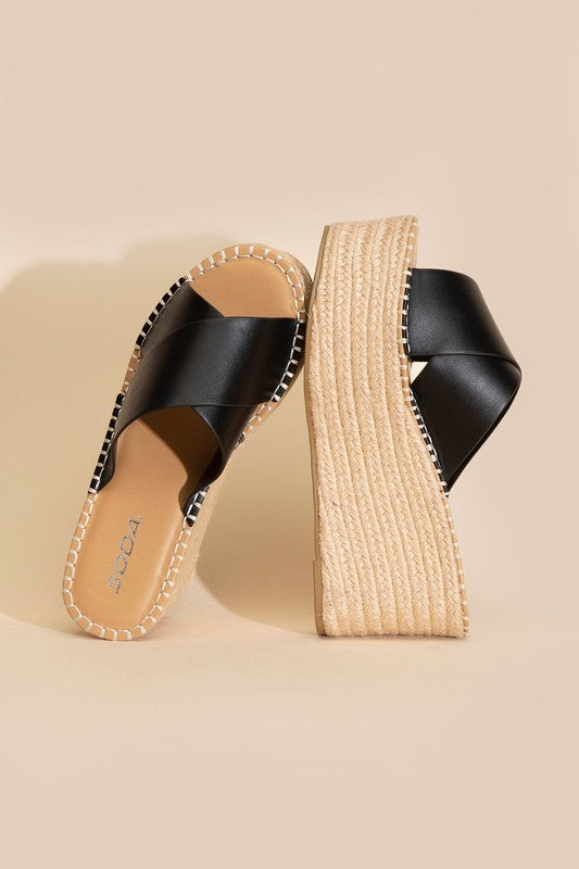 Sundaze Metallic Platform Espadrille Slide Wedges