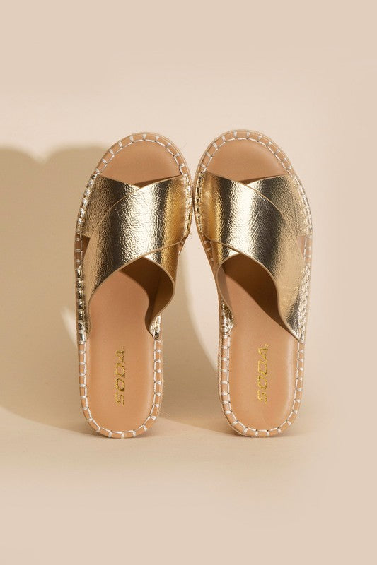 Sundaze Metallic Platform Espadrille Slide Wedges