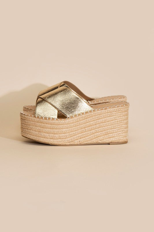 Sundaze Metallic Platform Espadrille Slide Wedges