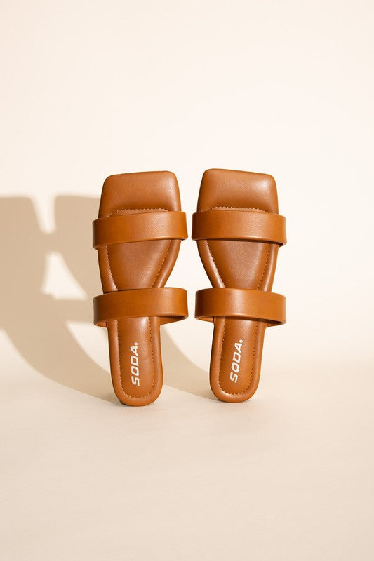 Leila Double Strap Square Toe Slide Sandals