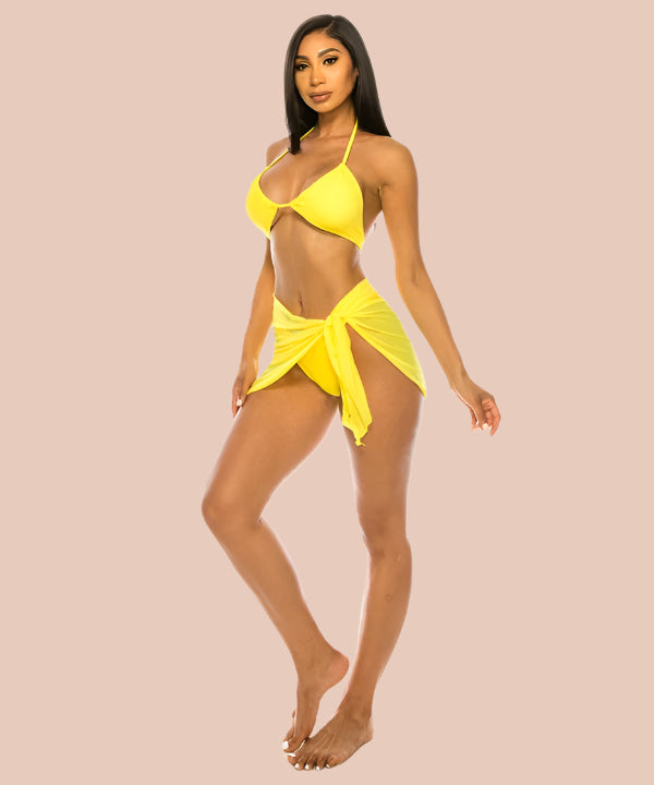 Yacht Party Mesh Cover Up & Three Piece Bikini Set