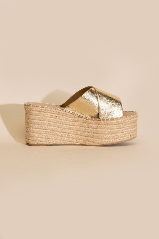 Sundaze Metallic Platform Espadrille Slide Wedges