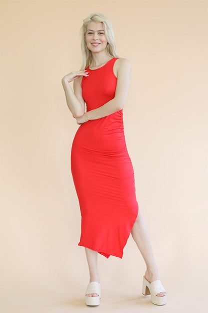 Casual Basics Sleeveless Ruched Side Split Maxi Dress