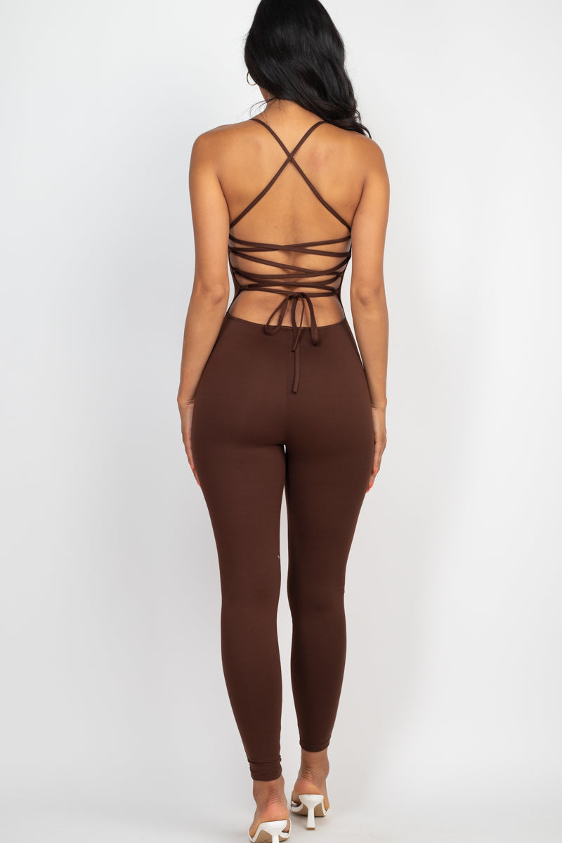 Not So Basic Criss-Cross Open Back Bodycon Jumpsuit