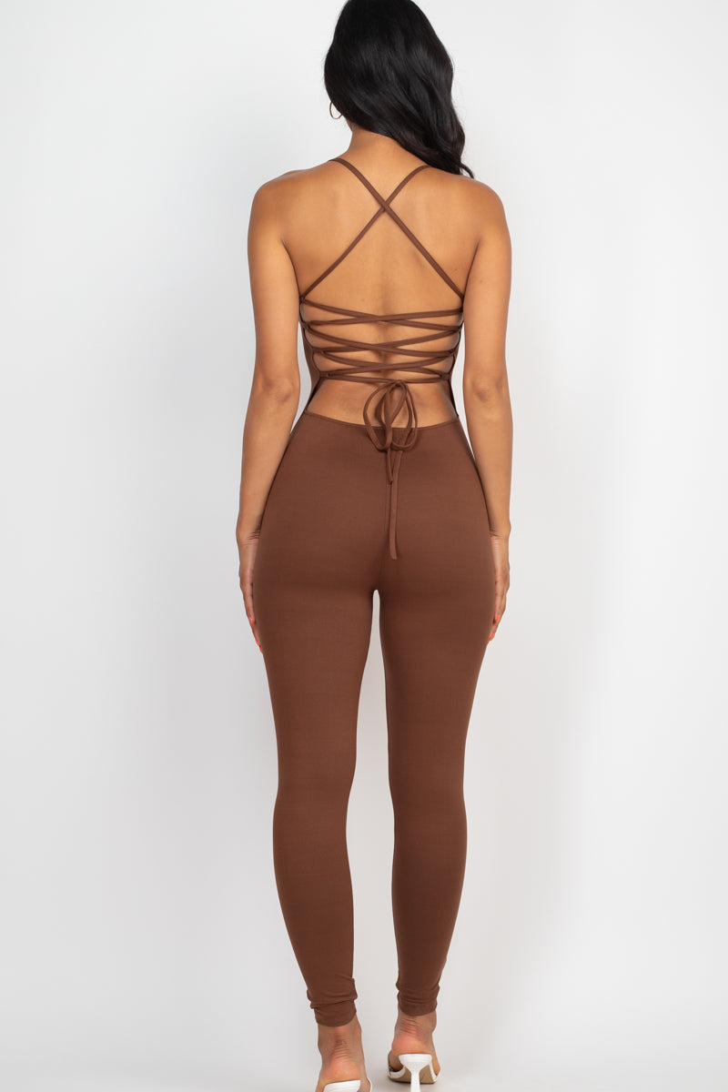 Not So Basic Criss-Cross Open Back Bodycon Jumpsuit