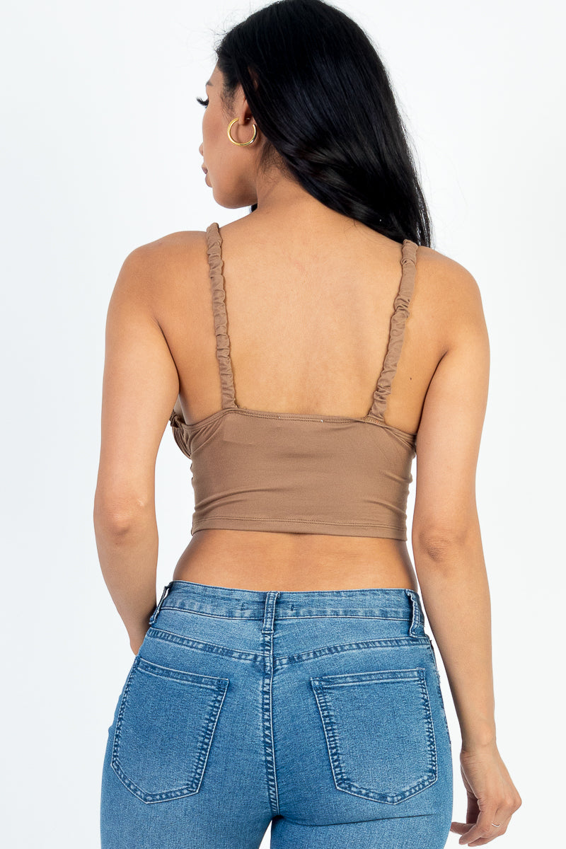 Not So Basic Ruched Bust Lace-up Cami Crop Top
