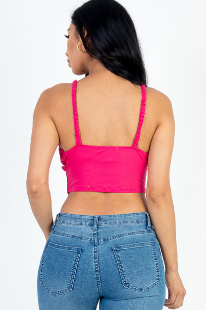 Not So Basic Ruched Bust Lace-up Cami Crop Top