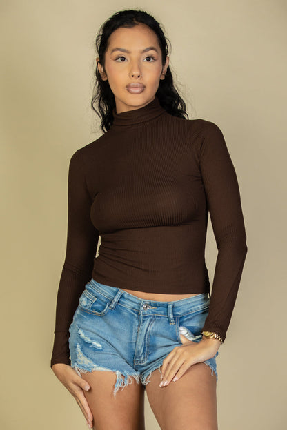 Not So Basic Ribbed Turtleneck Long Sleeve Top