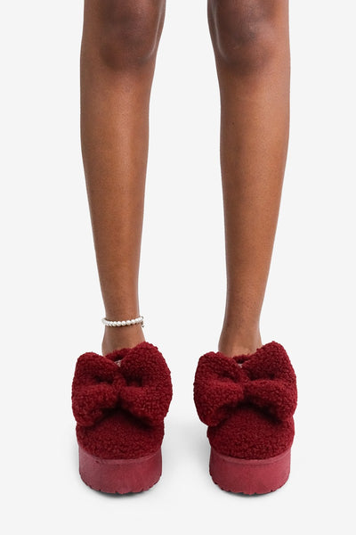 Bella Chic Bow Detail Round Toe Plush Faux Shearling Slippers