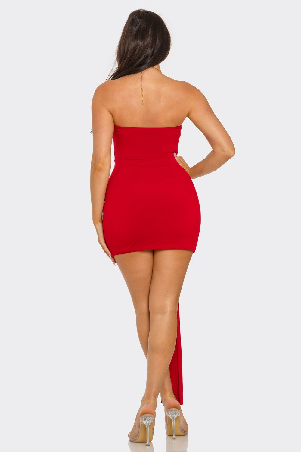 Dolores Gold O Ring Front Wrap Halter Neck Mini Dress