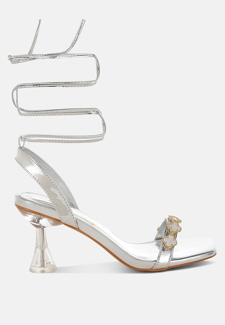 Ebina Clover Charms Tie Up High Heel Sandals