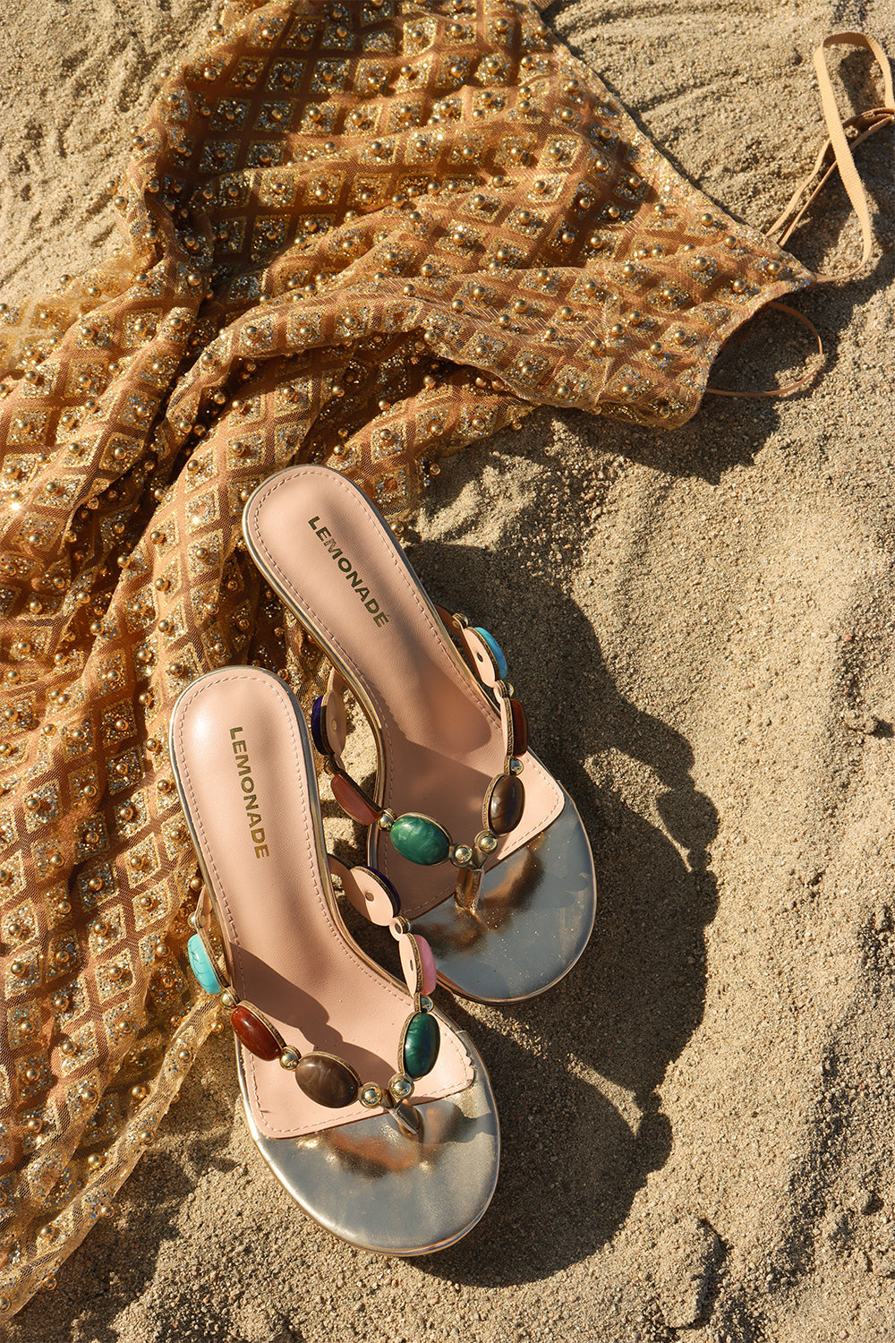 Simone Jewel Stone Detail Thong High Heel Mules