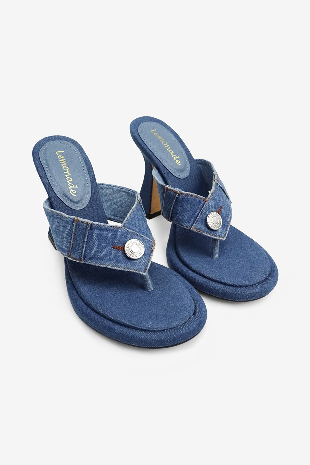 Brittany Round Toe Denim Thong High Heel Mules