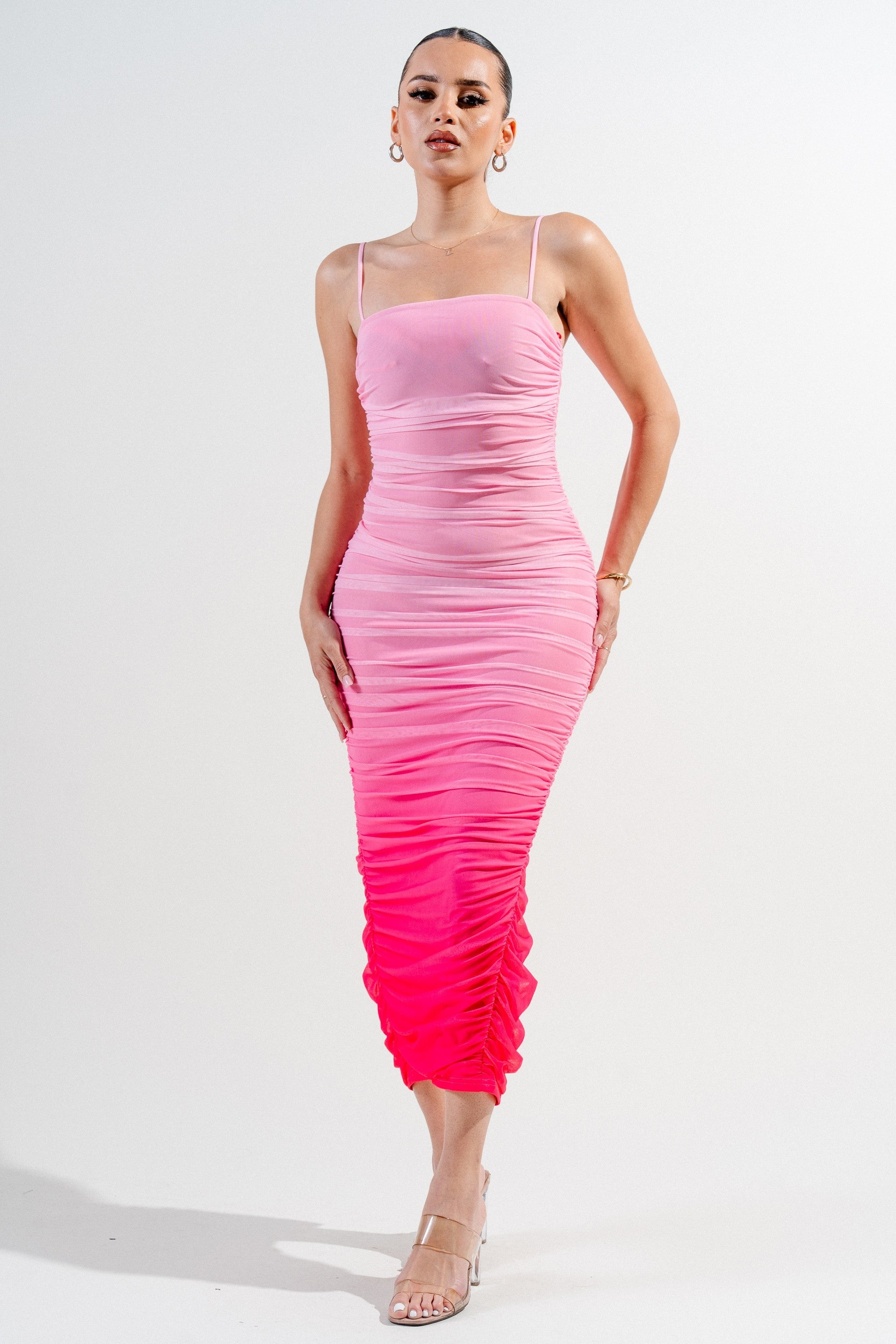 Bimini Ombre Print Mesh Bodycon Midi Dress