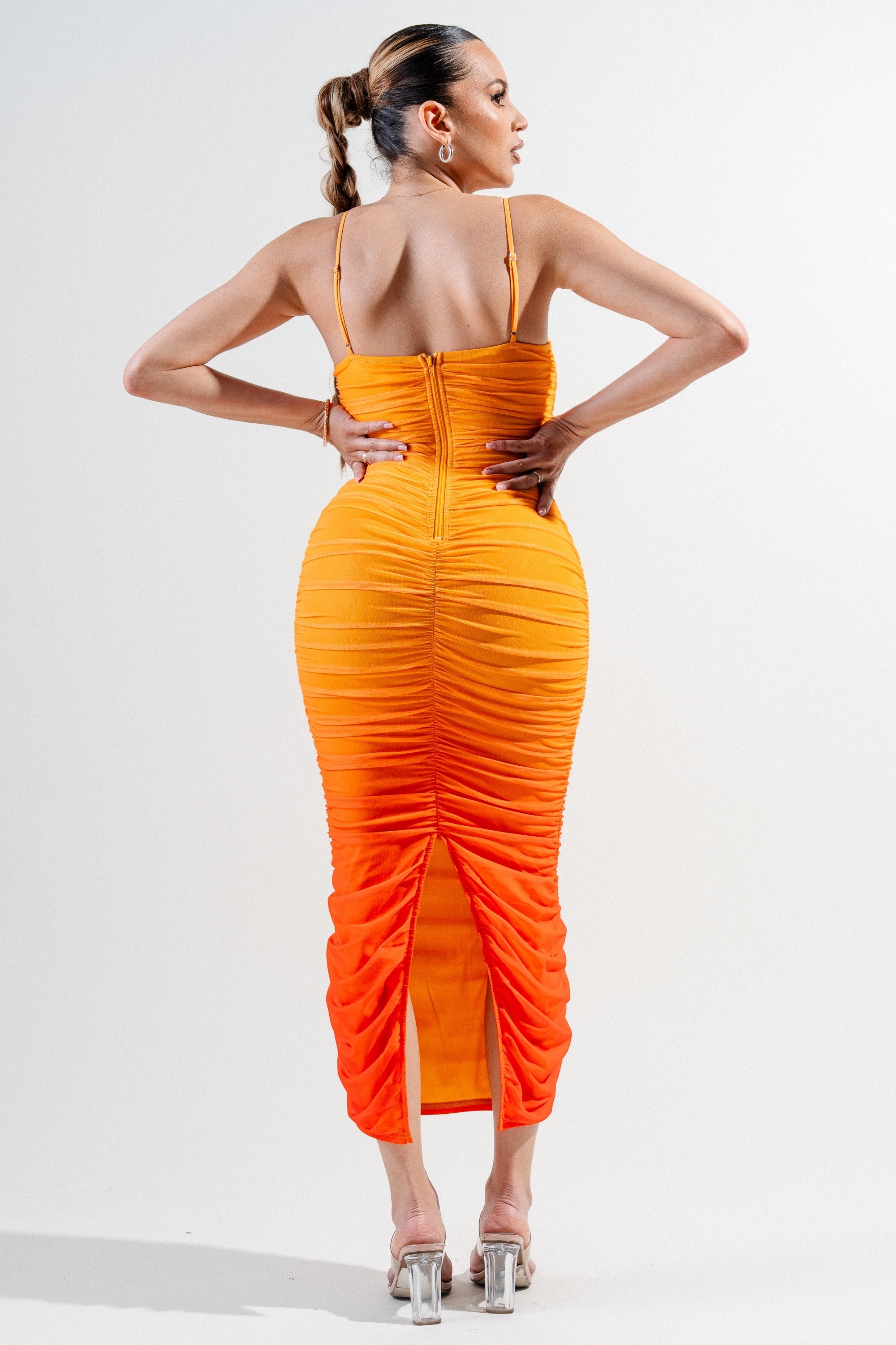 Bimini Ombre Print Mesh Bodycon Midi Dress