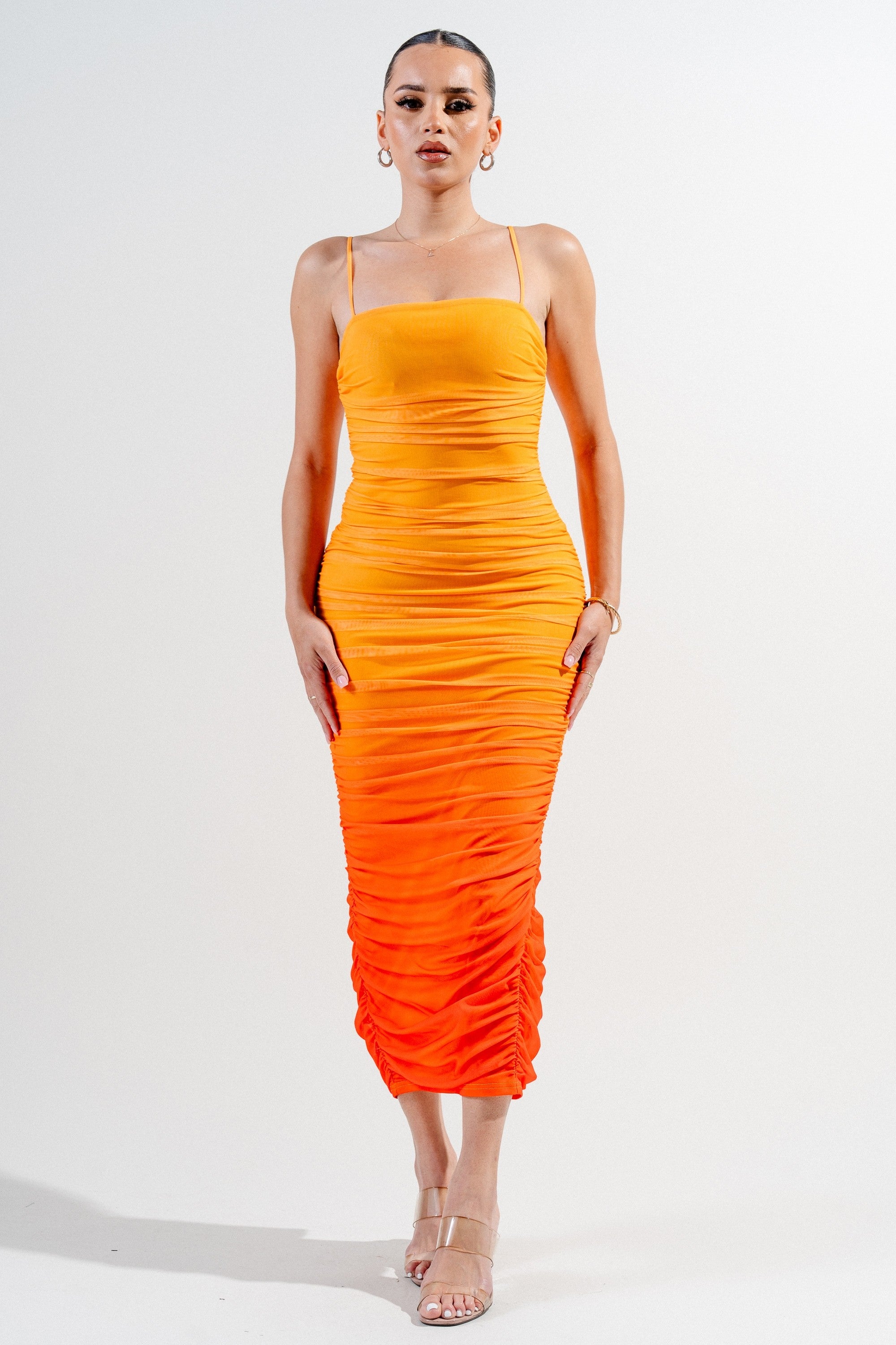 Bimini Ombre Print Mesh Bodycon Midi Dress