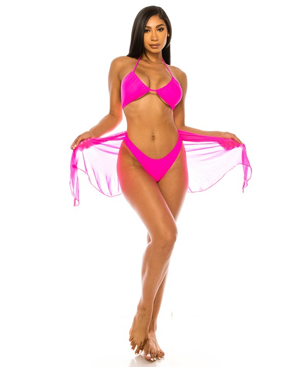 Yacht Party Mesh Cover Up & Three Piece Bikini Set