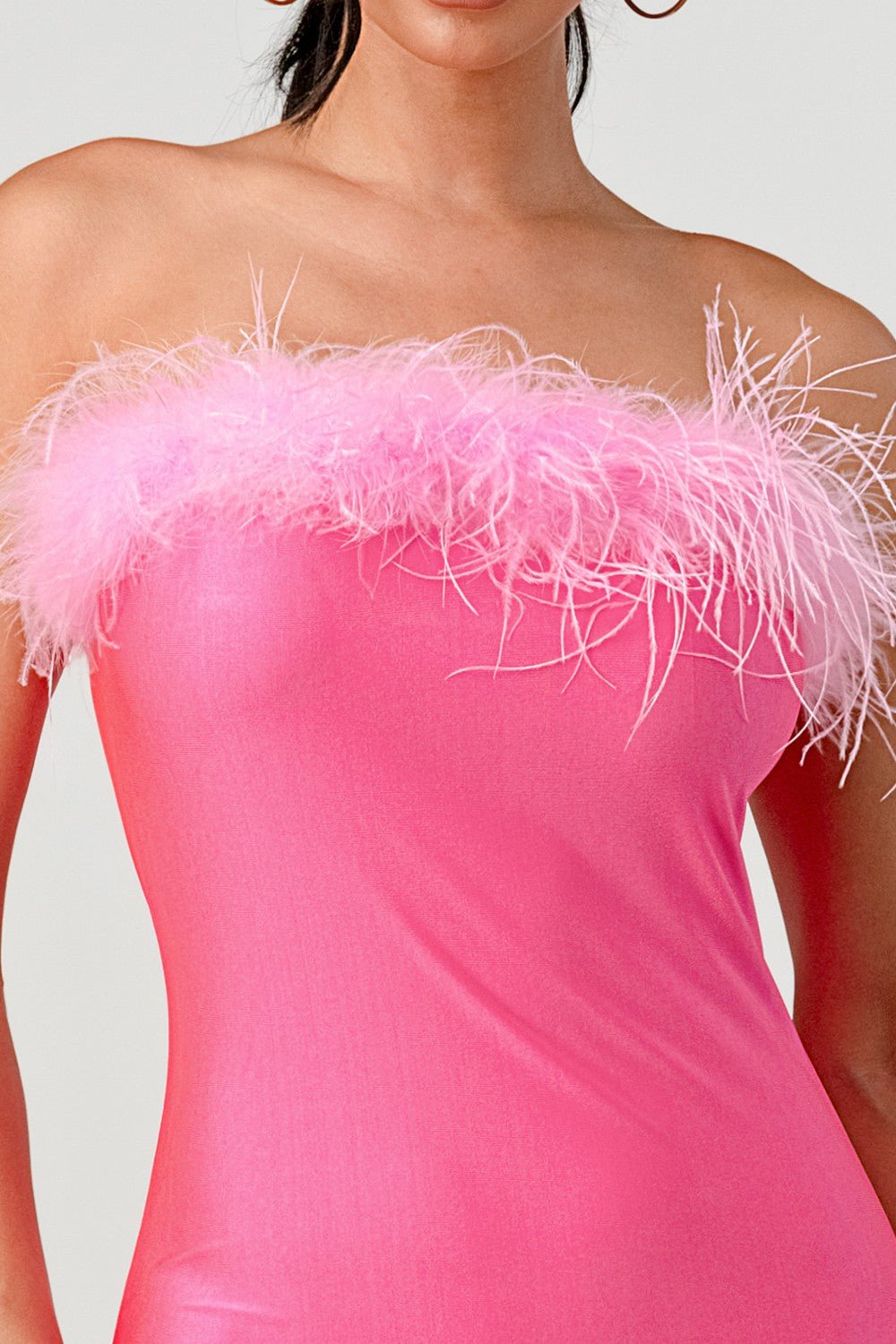Angel Baby Feather Trim Bandeau Mini Dress - ShopRbls