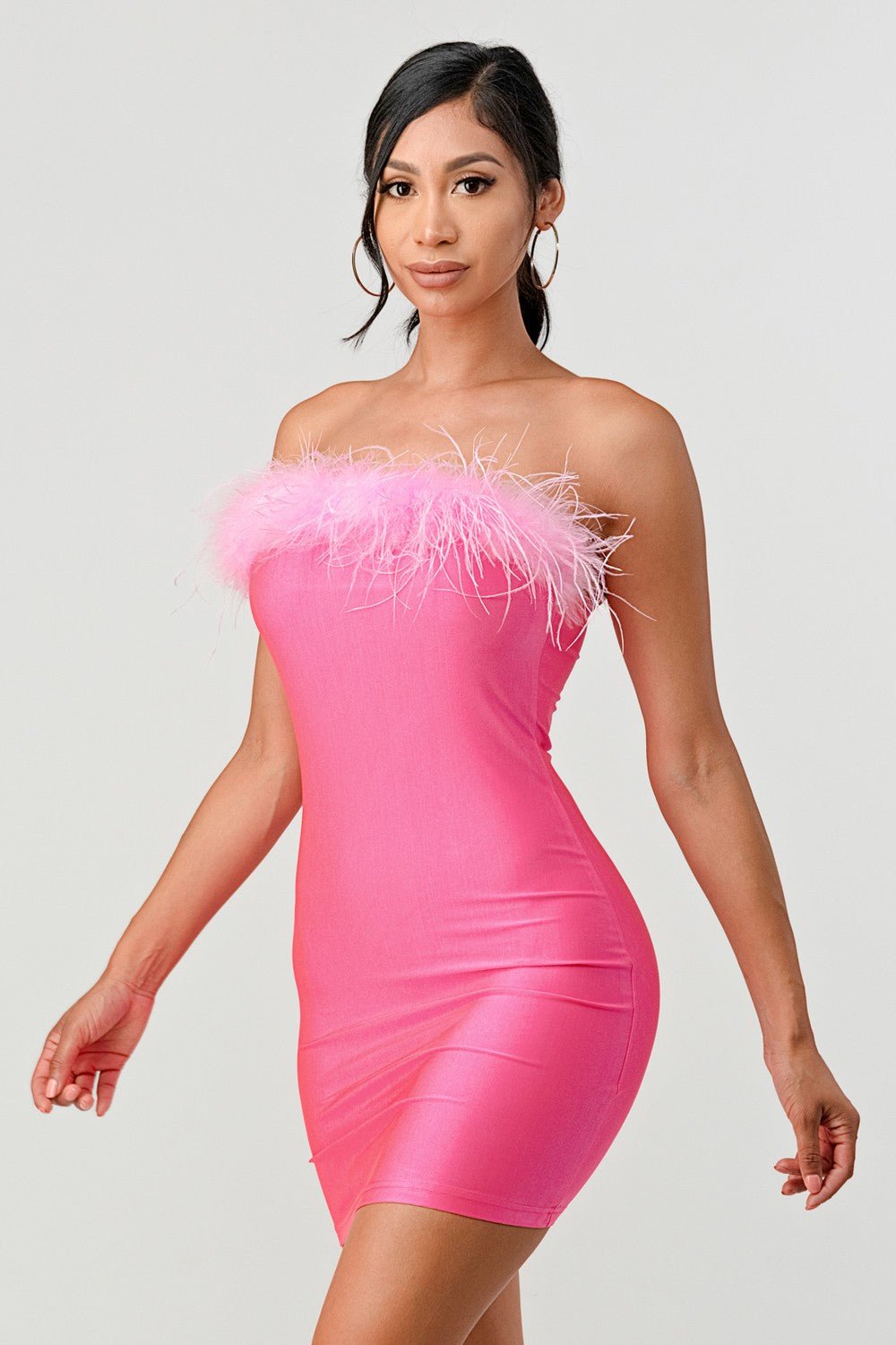 Angel Baby Feather Trim Bandeau Mini Dress - ShopRbls