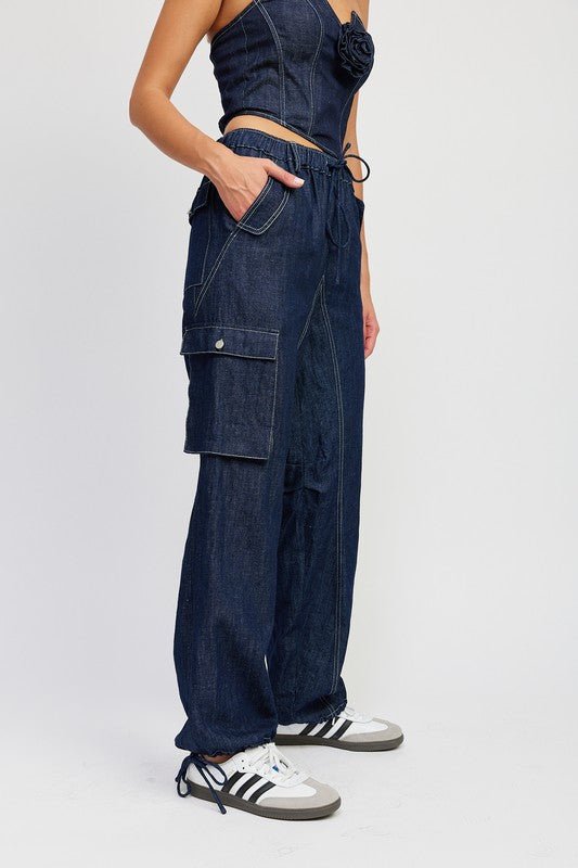 Arya Contrast Stitch Denim Cargo Jeans - ShopRbls