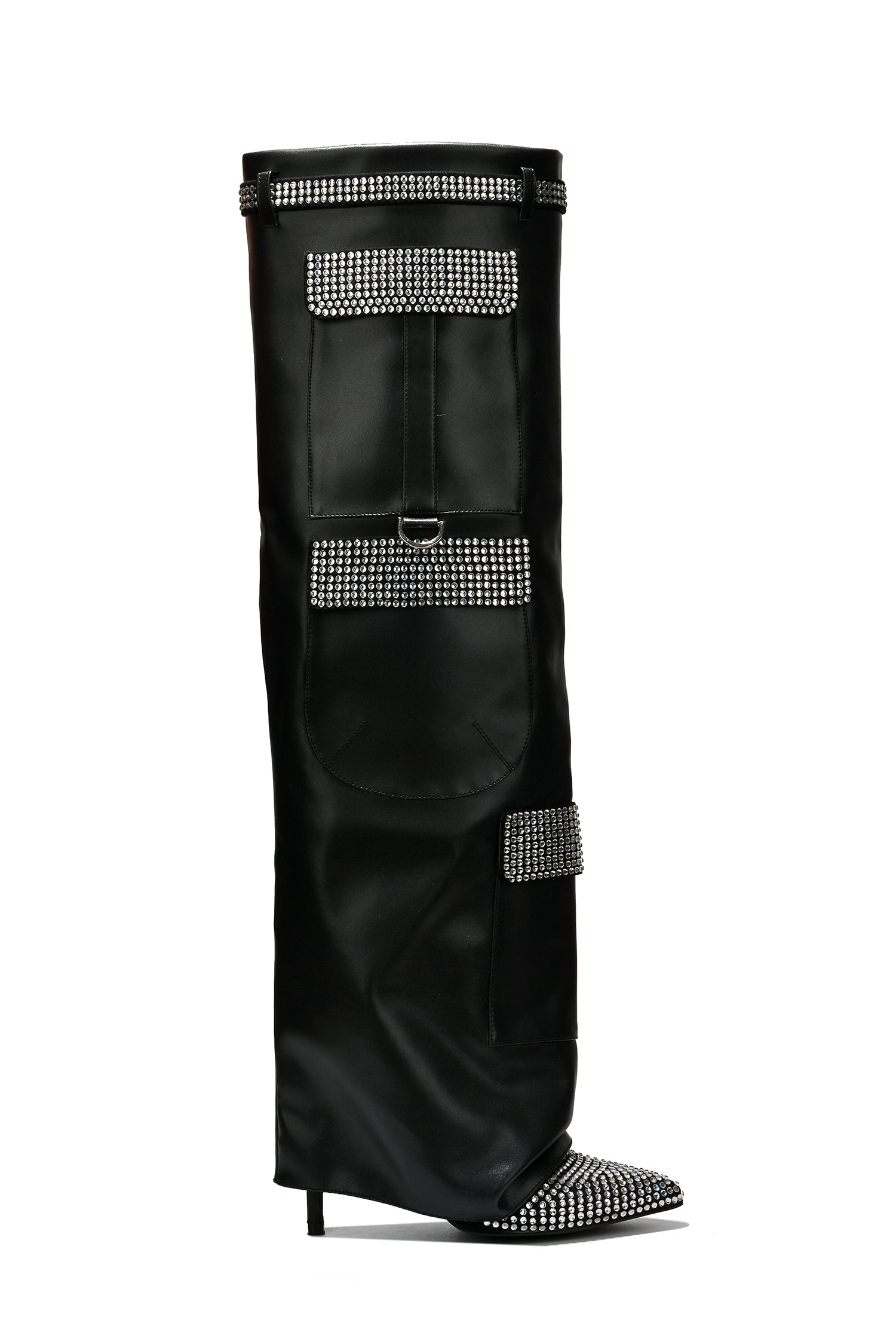 Disco Nights Rhinestone Detail Fold Over Thigh High Boots