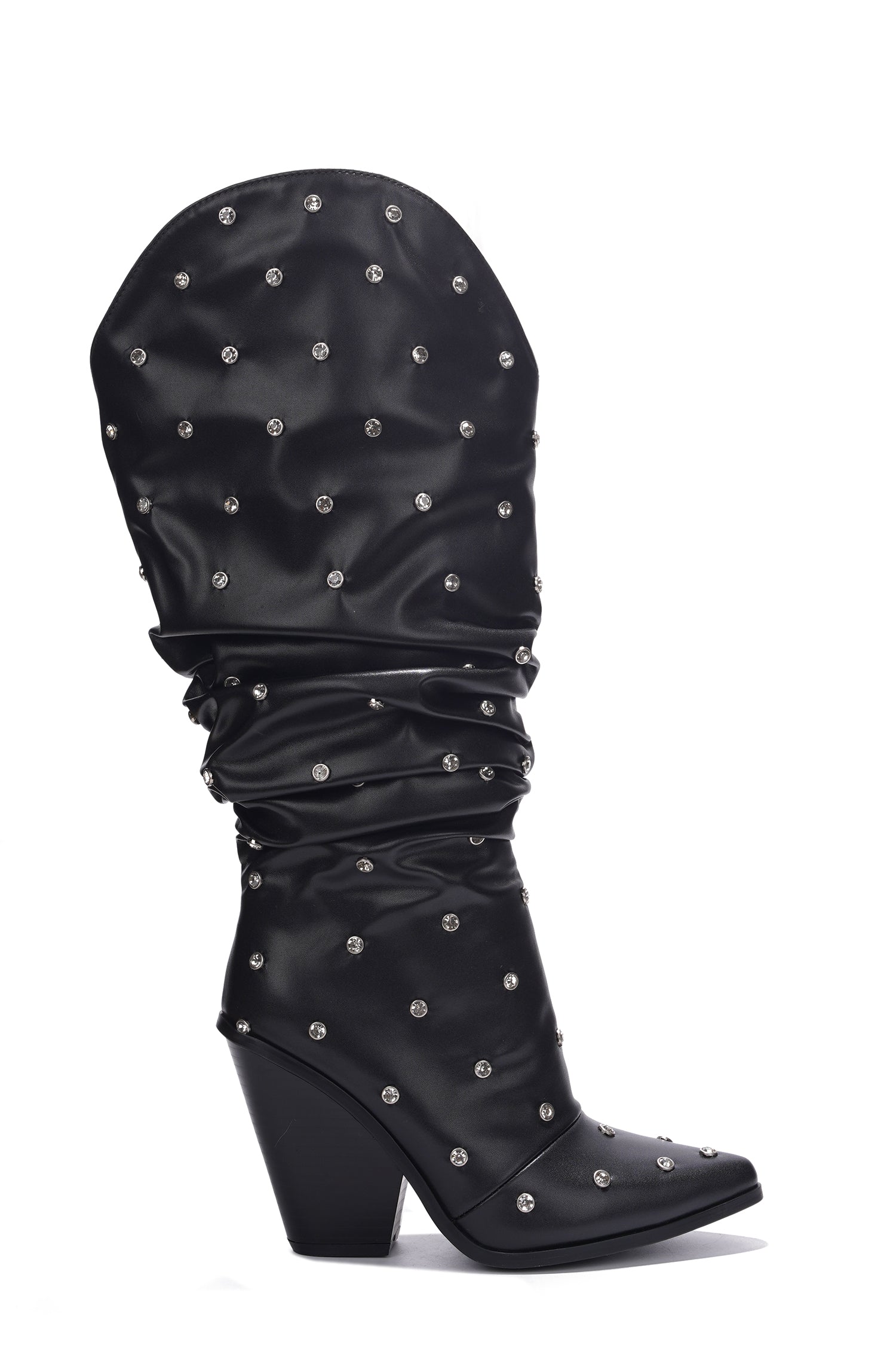 Mary-Jane Rhinestone Embellished Slouchy Western Boots