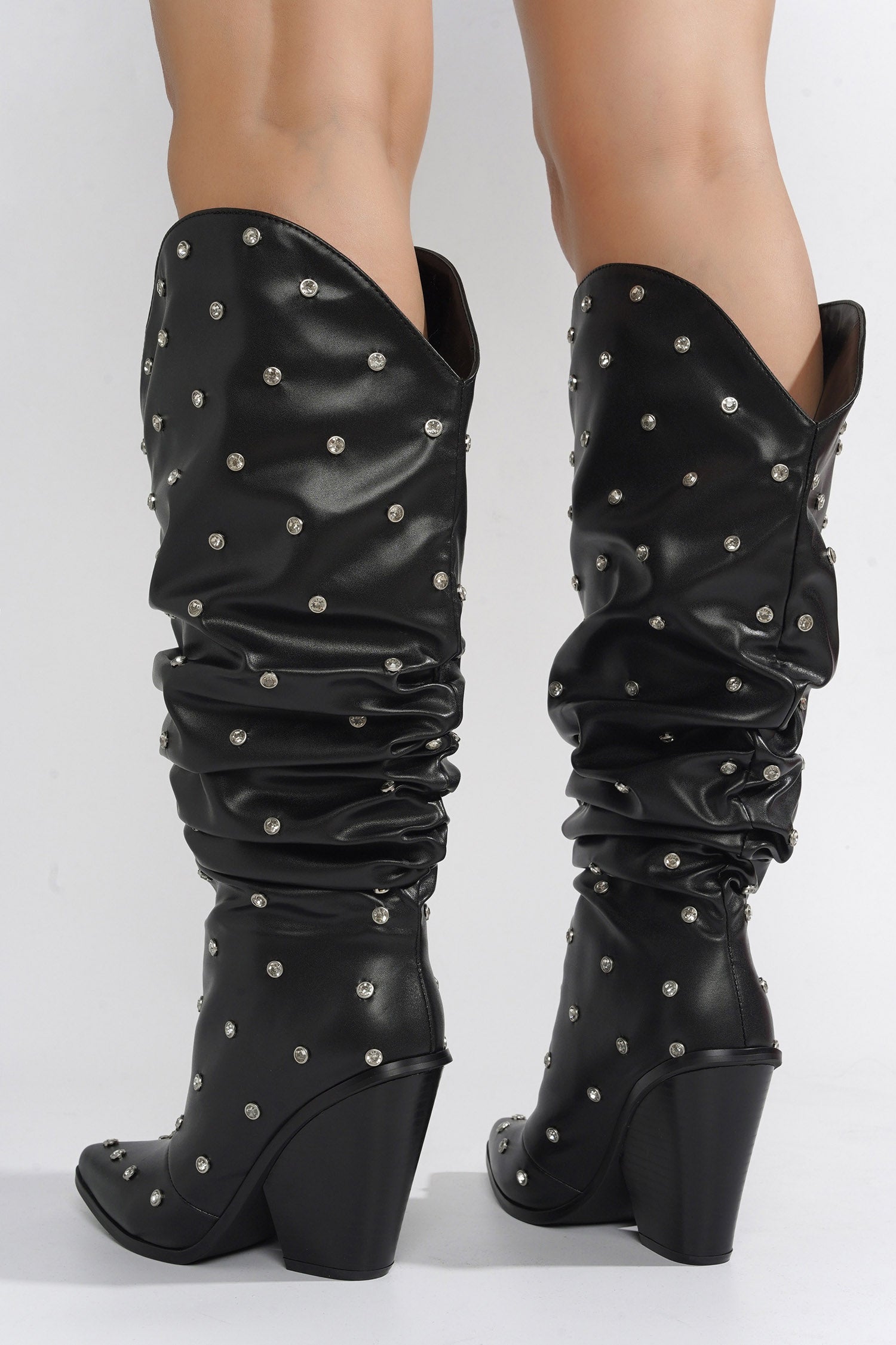 Mary-Jane Rhinestone Embellished Slouchy Western Boots