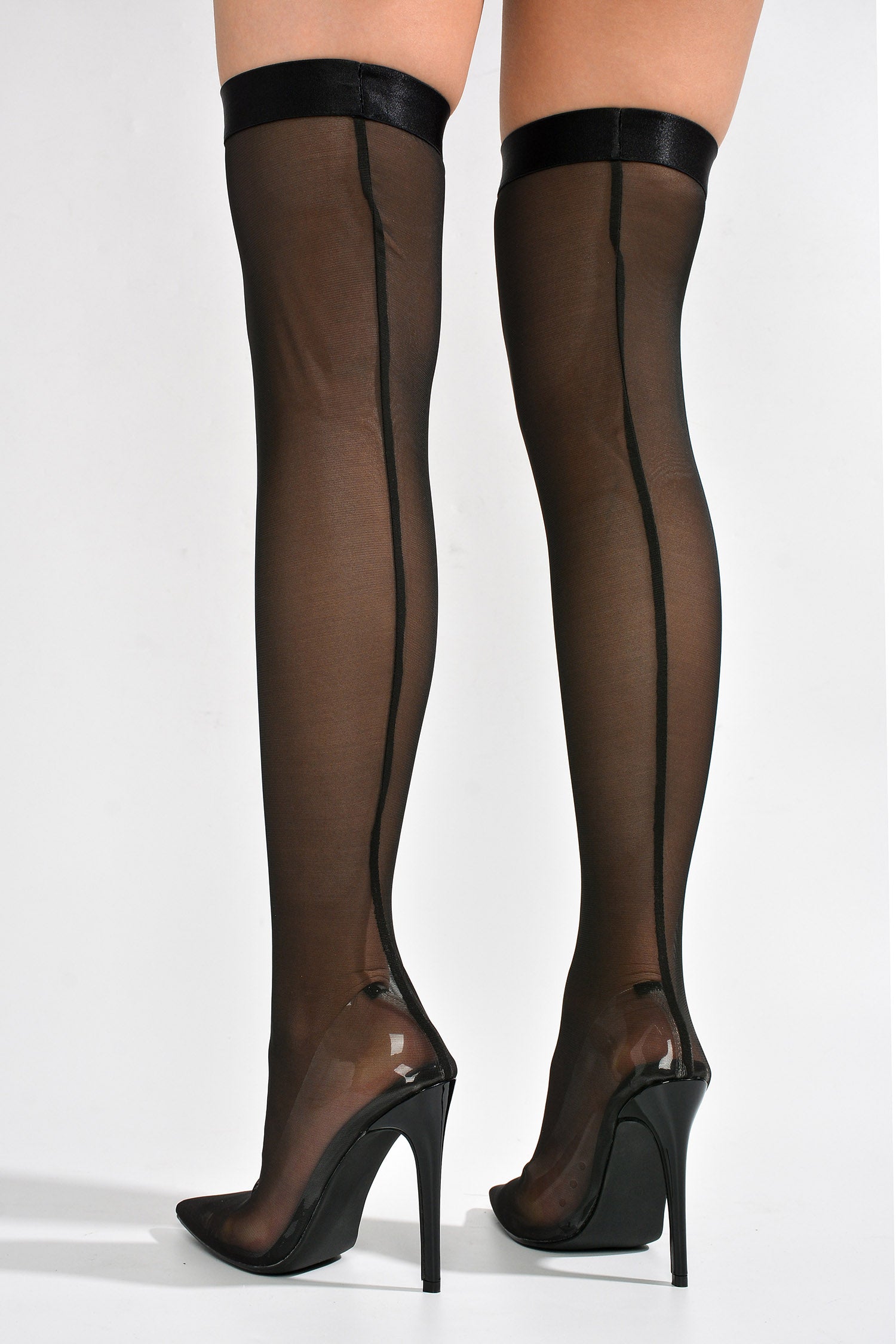 Lilith Thigh High Semi Sheer Mesh Boots
