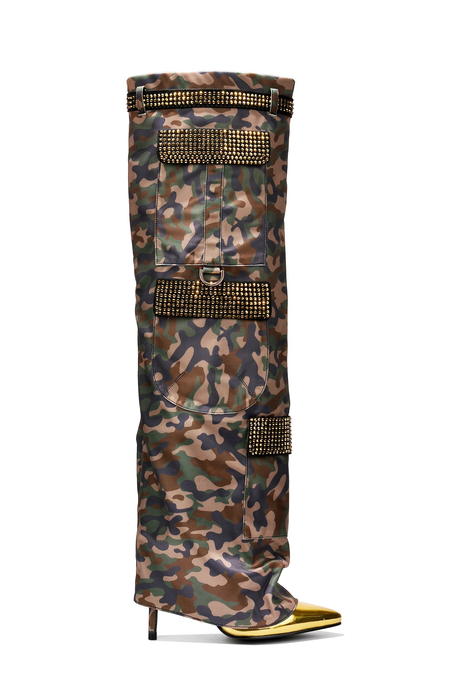 Disco Nights Rhinestone Detail Fold Over Thigh High Boots