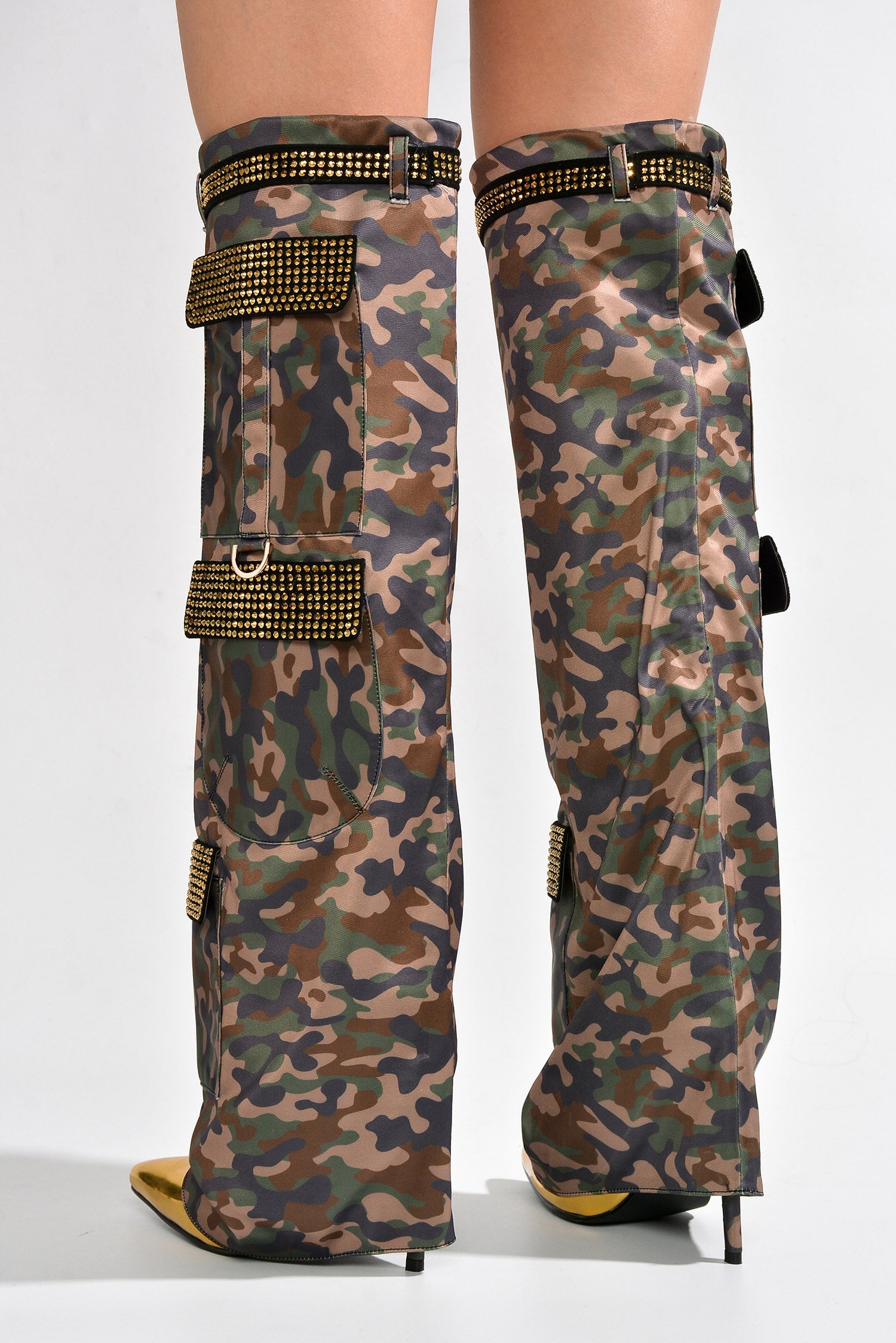Disco Nights Rhinestone Detail Fold Over Thigh High Boots