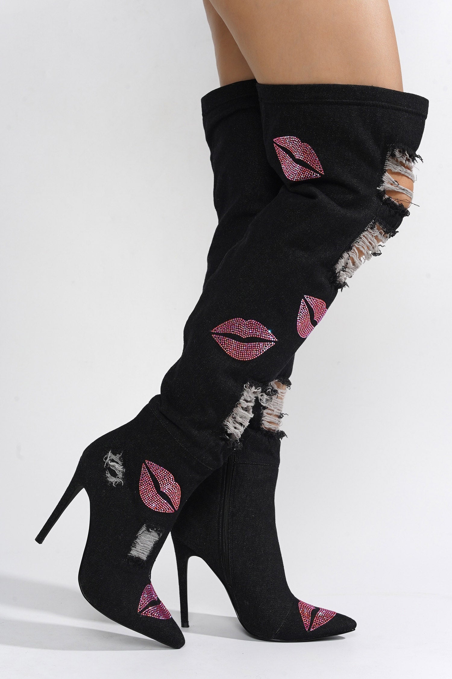 XoXo Rhinestones Decor Thigh High Boots