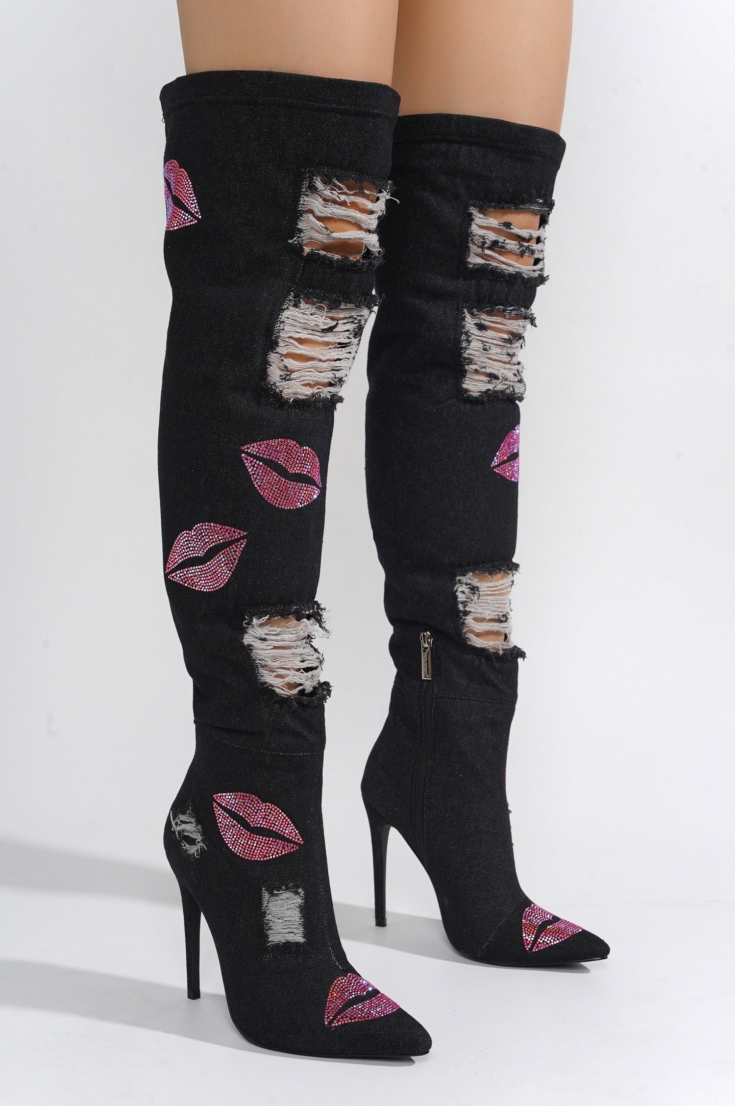 XoXo Rhinestones Decor Thigh High Boots