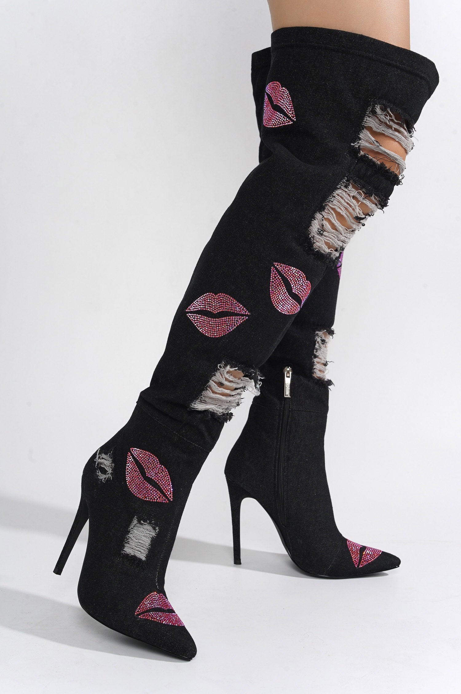 XoXo Rhinestones Decor Thigh High Boots