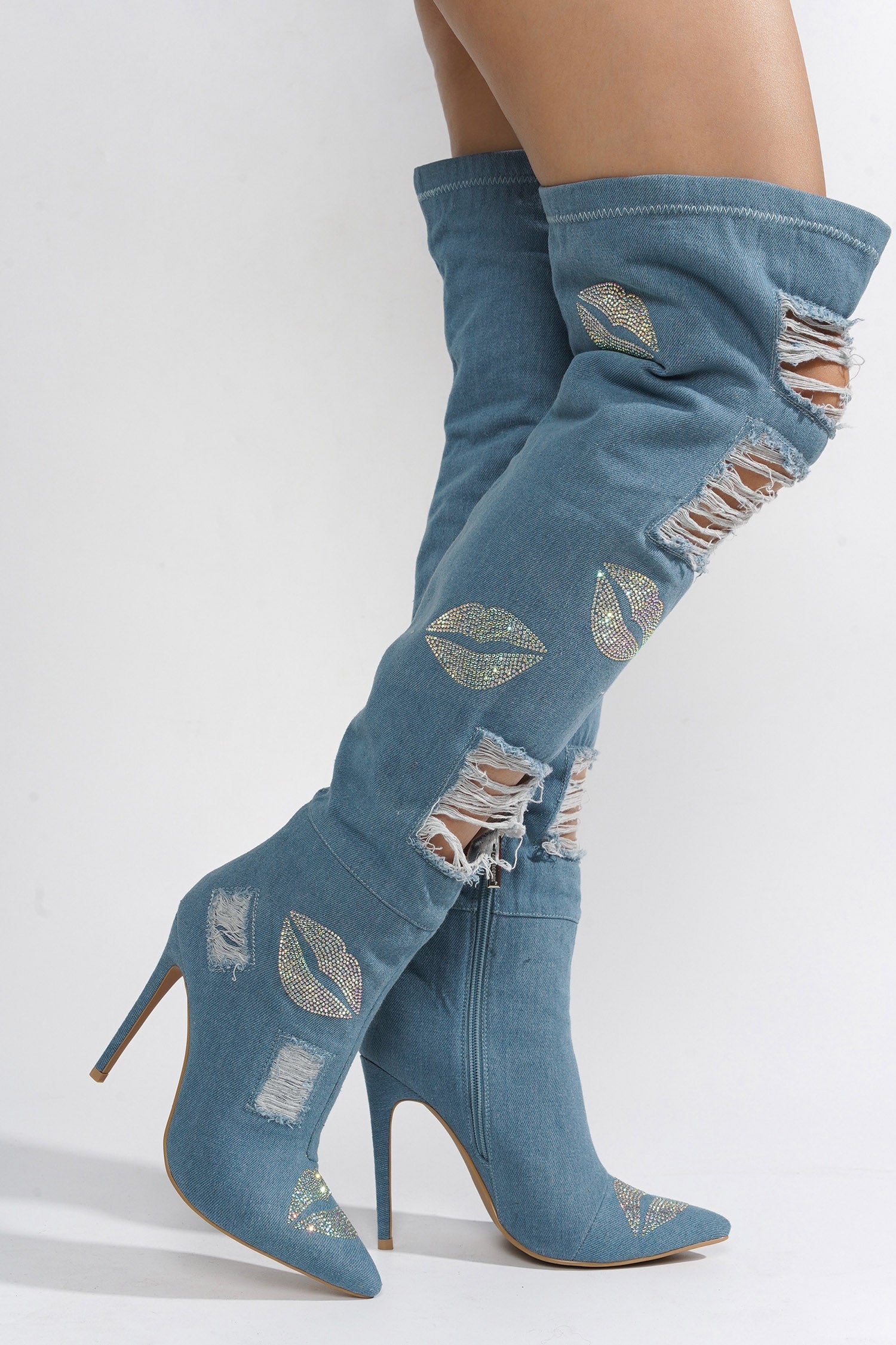 XoXo Rhinestones Decor Thigh High Boots