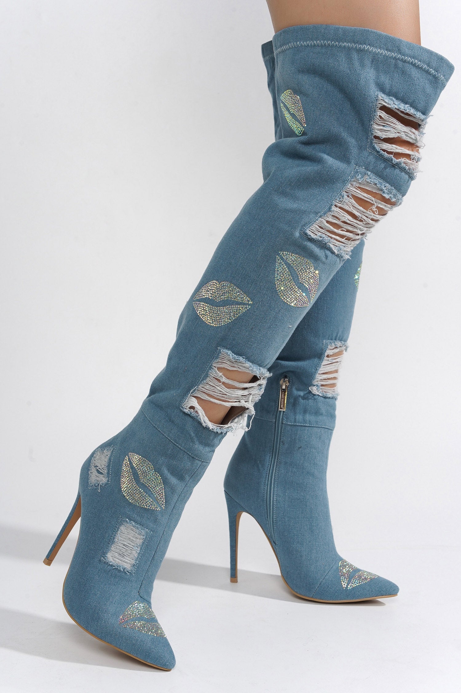 XoXo Rhinestones Decor Thigh High Boots